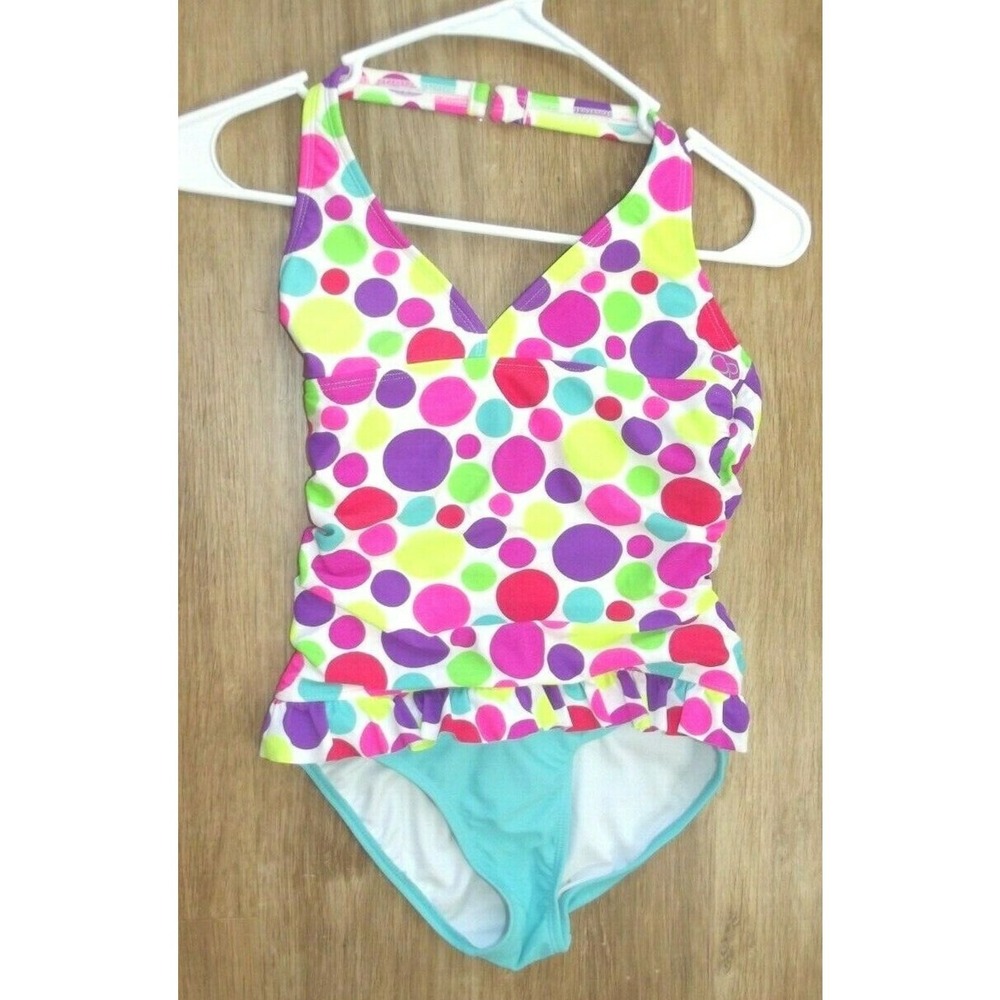 OP Ocean Pacific Girls ONE PIECE SWIMSUIT - Size LARGE 10/12 - Polka Dots
